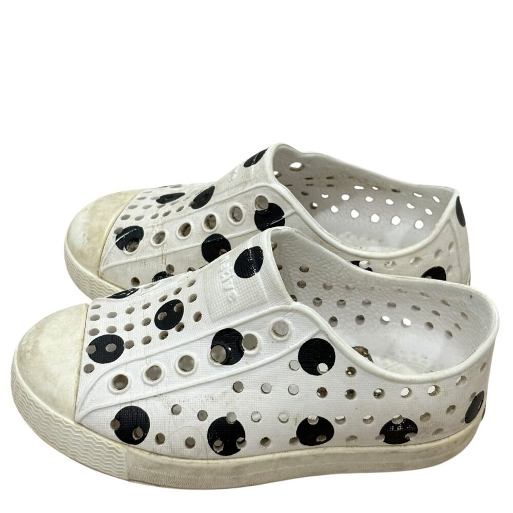 Native Kids Shoes Sz 8 White With Black Polka Dot Slip-On Sneakers